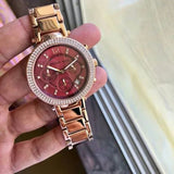 Buy Shop Michael Kors Parker Chronograph Red Dial Rose Gold Steel Strap Watch For Women - MK6106 USA Online