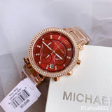 Buy Shop Michael Kors Parker Chronograph Red Dial Rose Gold Steel Strap Watch For Women - MK6106 USA Online