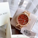 Buy Shop Michael Kors Parker Chronograph Red Dial Rose Gold Steel Strap Watch For Women - MK6106 USA Online