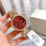 Buy Shop Michael Kors Parker Chronograph Red Dial Rose Gold Steel Strap Watch For Women - MK6106 USA Online