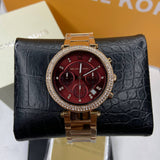 Buy Shop Michael Kors Parker Chronograph Red Dial Rose Gold Steel Strap Watch For Women - MK6106 USA Online
