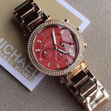 Buy Shop Michael Kors Parker Chronograph Red Dial Rose Gold Steel Strap Watch For Women - MK6106 USA Online