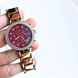 Buy Shop Michael Kors Parker Chronograph Red Dial Rose Gold Steel Strap Watch For Women - MK6106 USA Online