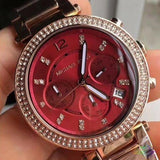 Buy Shop Michael Kors Parker Chronograph Red Dial Rose Gold Steel Strap Watch For Women - MK6106 USA Online
