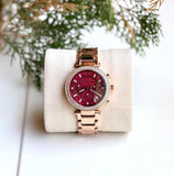 Buy Shop Michael Kors Parker Chronograph Red Dial Rose Gold Steel Strap Watch For Women - MK6106 USA Online