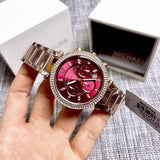 Buy Shop Michael Kors Parker Chronograph Red Dial Rose Gold Steel Strap Watch For Women - MK6106 USA Online