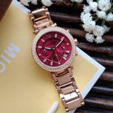 Buy Shop Michael Kors Parker Chronograph Red Dial Rose Gold Steel Strap Watch For Women - MK6106 USA Online