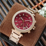 Buy Shop Michael Kors Parker Chronograph Red Dial Rose Gold Steel Strap Watch For Women - MK6106 USA Online