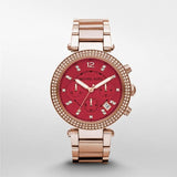 Buy Shop Michael Kors Parker Chronograph Red Dial Rose Gold Steel Strap Watch For Women - MK6106 USA Online