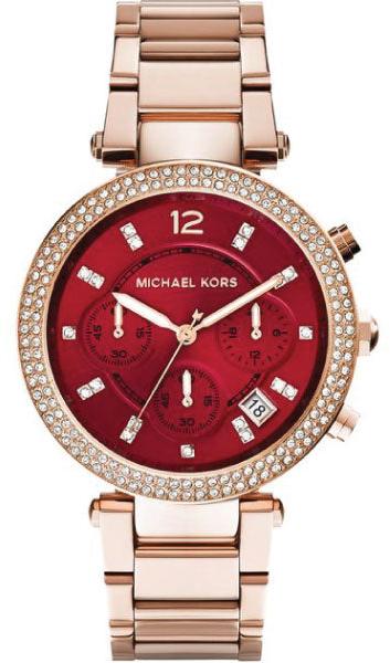 Buy Shop Michael Kors Parker Chronograph Red Dial Rose Gold Steel Strap Watch For Women - MK6106 USA Online