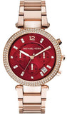 Buy Shop Michael Kors Parker Chronograph Red Dial Rose Gold Steel Strap Watch For Women - MK6106 USA Online