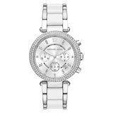 Buy Shop Michael Kors Parker Chronograph Silver Dial Silver Steel Strap Watch For Women - MK6354 USA Online