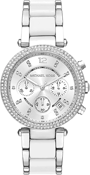 Buy Shop Michael Kors Parker Chronograph Silver Dial Silver Steel Strap Watch For Women - MK6354 USA Online