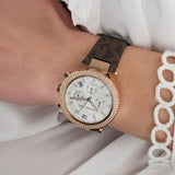 Buy Shop Michael Kors Parker Chronograph White Dial Brown Leather Strap Watch For Women - MK6917 USA Online