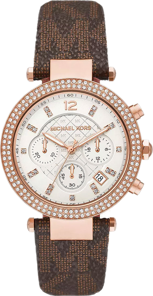 Buy Shop Michael Kors Parker Chronograph White Dial Brown Leather Strap Watch For Women - MK6917 USA Online