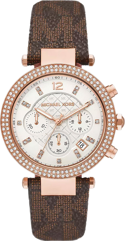 Buy Shop Michael Kors Parker Chronograph White Dial Brown Leather Strap Watch For Women - MK6917 USA Online