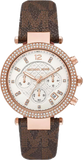 Buy Shop Michael Kors Parker Chronograph White Dial Brown Leather Strap Watch For Women - MK6917 USA Online