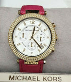 Buy Shop Michael Kors Parker Chronograph White Dial Pink Leather Strap Watch for Women - MK2297 USA Online