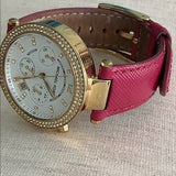 Buy Shop Michael Kors Parker Chronograph White Dial Pink Leather Strap Watch for Women - MK2297 USA Online
