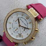Buy Shop Michael Kors Parker Chronograph White Dial Pink Leather Strap Watch for Women - MK2297 USA Online