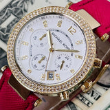 Buy Shop Michael Kors Parker Chronograph White Dial Pink Leather Strap Watch for Women - MK2297 USA Online