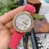 Buy Shop Michael Kors Parker Chronograph White Dial Pink Leather Strap Watch for Women - MK2297 USA Online