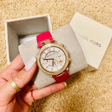 Buy Shop Michael Kors Parker Chronograph White Dial Pink Leather Strap Watch for Women - MK2297 USA Online