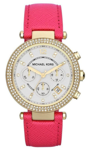 Buy Shop Michael Kors Parker Chronograph White Dial Pink Leather Strap Watch for Women - MK2297 USA Online