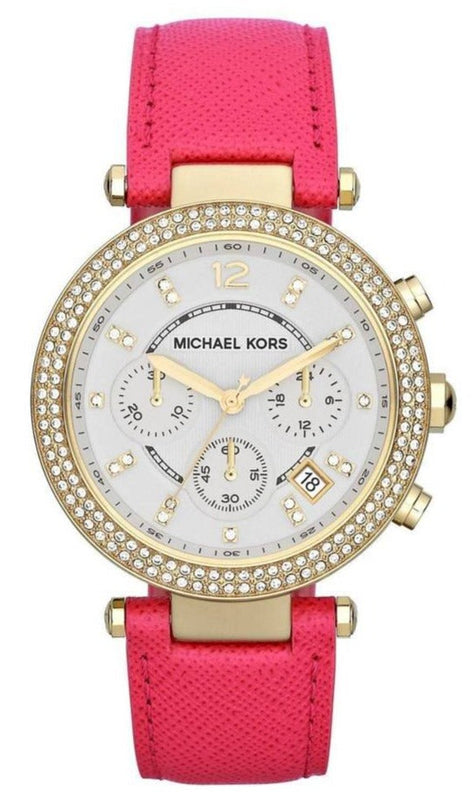 Buy Shop Michael Kors Parker Chronograph White Dial Pink Leather Strap Watch for Women - MK2297 USA Online