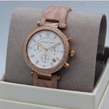Buy Shop Michael Kors Parker Chronograph White Dial Pink Leather Strap Watch For Women - MK6935 USA Online
