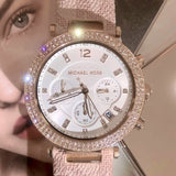 Buy Shop Michael Kors Parker Chronograph White Dial Pink Leather Strap Watch For Women - MK6935 USA Online