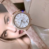 Buy Shop Michael Kors Parker Chronograph White Dial Pink Leather Strap Watch For Women - MK6935 USA Online