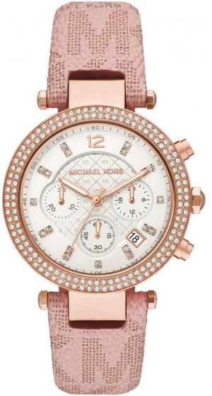 Buy Shop Michael Kors Parker Chronograph White Dial Pink Leather Strap Watch For Women - MK6935 USA Online
