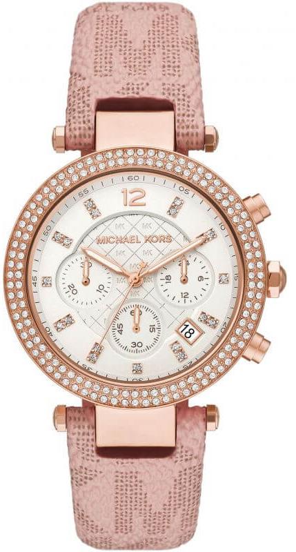 Buy Shop Michael Kors Parker Chronograph White Dial Pink Leather Strap Watch For Women - MK6935 USA Online