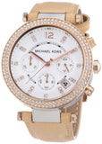 Buy Shop Michael Kors Parker Chronograph White Dial Tan Leather Strap Watch for Women - MK5633 USA Online