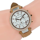 Michael Kors Parker Chronograph White Dial Tan Leather Strap Watch for Women - MK5633