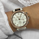 Buy Shop Michael Kors Parker Chronograph White Dial Two Tone Leather Strap Watch For Women - MK6950 USA Online