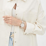 Buy Shop Michael Kors Parker Chronograph White Dial Two Tone Leather Strap Watch For Women - MK6950 USA Online