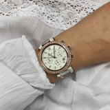 Buy Shop Michael Kors Parker Chronograph White Dial Two Tone Leather Strap Watch For Women - MK6950 USA Online