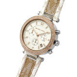 Buy Shop Michael Kors Parker Chronograph White Dial Two Tone Leather Strap Watch For Women - MK6950 USA Online