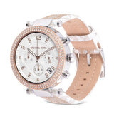 Buy Shop Michael Kors Parker Chronograph White Dial Two Tone Leather Strap Watch For Women - MK6950 USA Online
