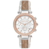 Buy Shop Michael Kors Parker Chronograph White Dial Two Tone Leather Strap Watch For Women - MK6950 USA Online