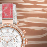 Buy Shop Michael Kors Parker Chronograph White Dial Two Tone Leather Strap Watch For Women - MK6951 USA Online