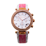 Buy Shop Michael Kors Parker Chronograph White Dial Two Tone Leather Strap Watch For Women - MK6951 USA Online
