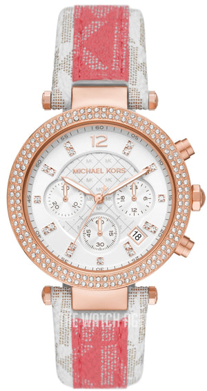 Buy Shop Michael Kors Parker Chronograph White Dial Two Tone Leather Strap Watch For Women - MK6951 USA Online