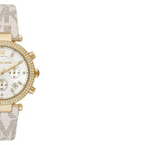 Buy Shop Michael Kors Parker Chronograph White Dial White Leather Strap Watch For Women - MK6916 USA Online