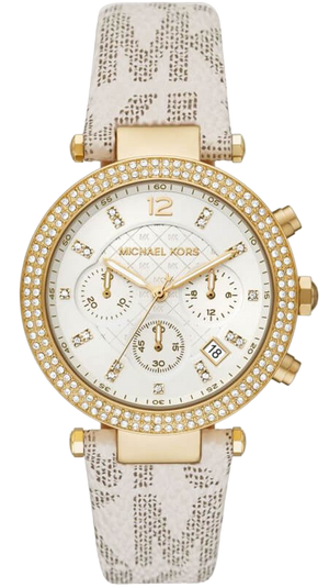 Buy Shop Michael Kors Parker Chronograph White Dial White Leather Strap Watch For Women - MK6916 USA Online