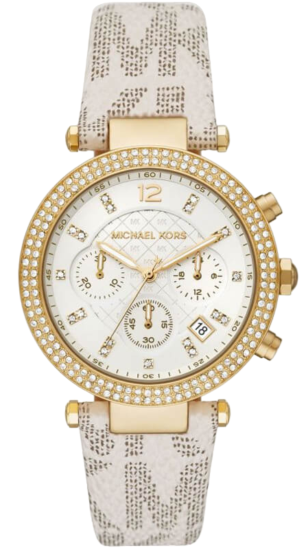 Buy Shop Michael Kors Parker Chronograph White Dial White Leather Strap Watch For Women - MK6916 USA Online