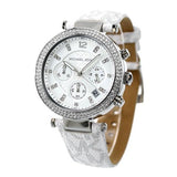 Buy Shop Michael Kors Parker Chronograph White Dial White Leather Strap Watch For Women - MK7226 USA Online