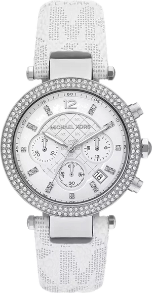 Buy Shop Michael Kors Parker Chronograph White Dial White Leather Strap Watch For Women - MK7226 USA Online